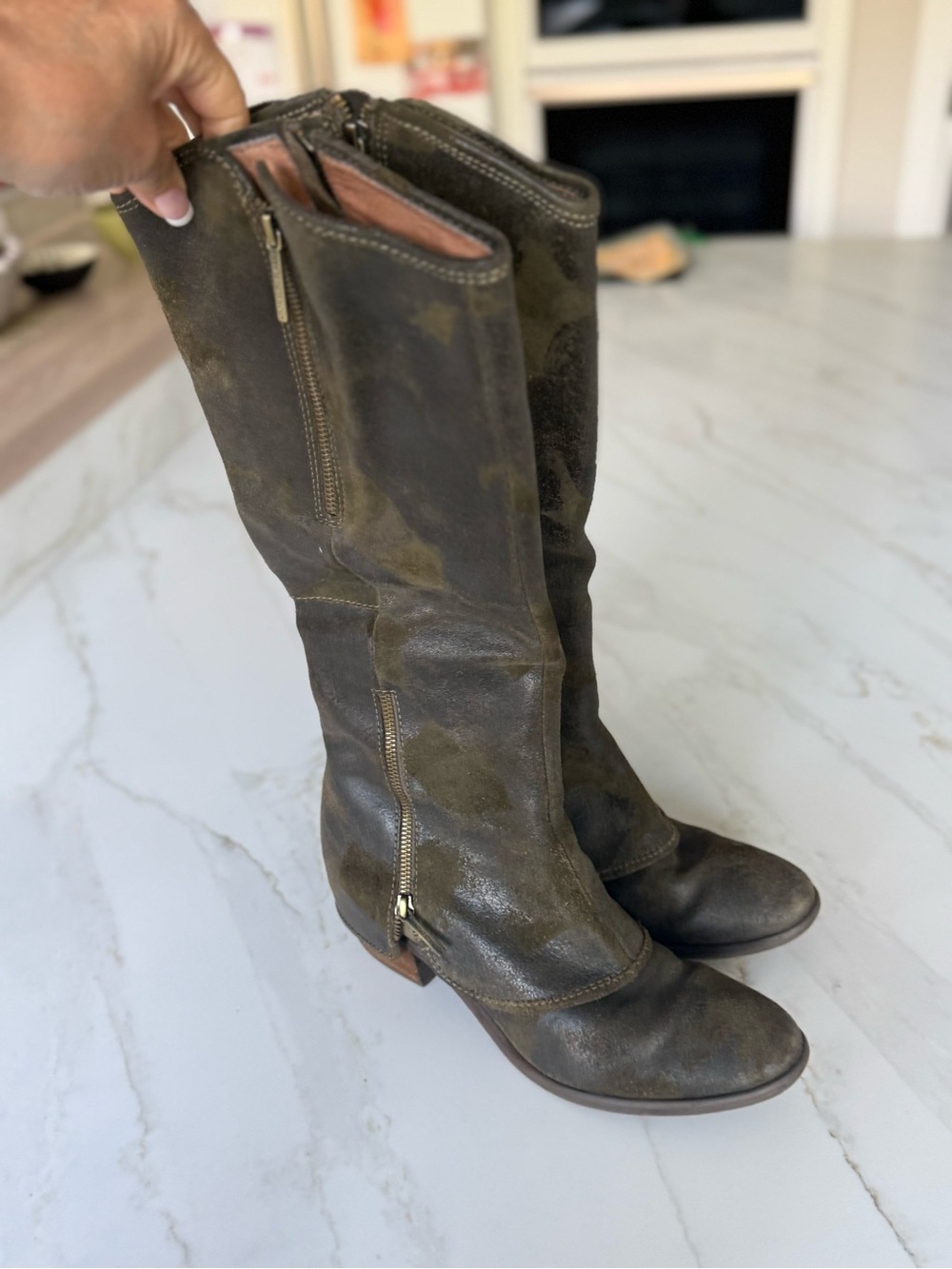 Women’s Tall Brown Leather Zip Riding Boots Donald pliner